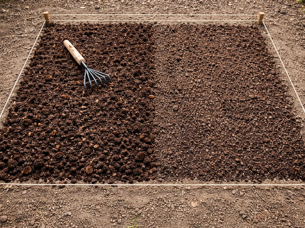 Bodemplaat met twee compostdiktes: dikkere laag om te mengen en dunnere toplaag op 1 m².