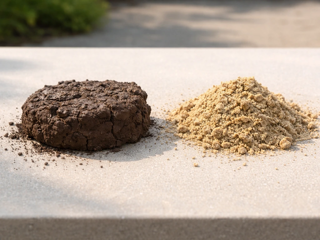 Twee naast elkaar liggende grondmonsters: compacte, donkere klei en luchtig, licht zand in natuurlijke kleuren.