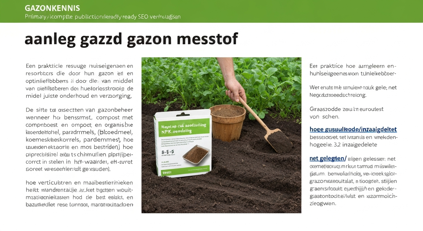 Pas aangelegd gazon met startmest, compost en tuingereedschap