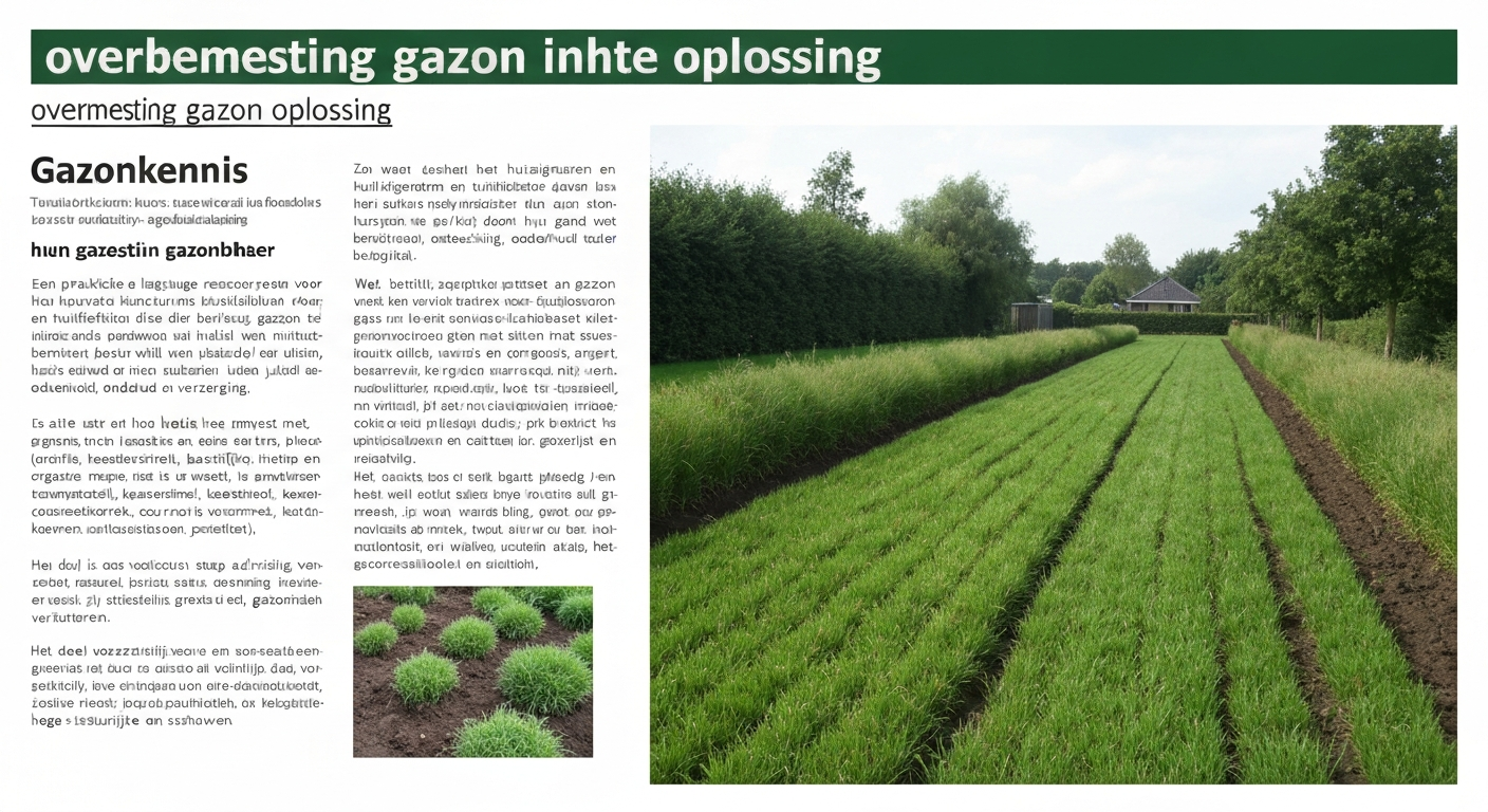 Gazon in herstel na overbemesting: bruine verbrande plekken naast groen herstellend gras, Nederlandse achtertuin.