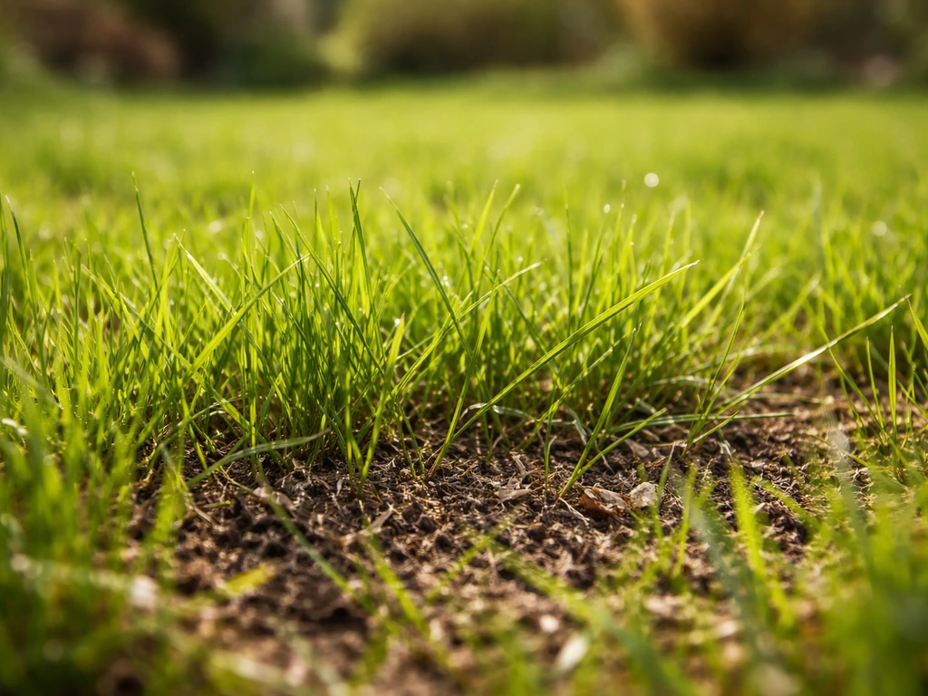 Verse groene graspol en warme bodem in het voorjaar, passend bij bemest-timing